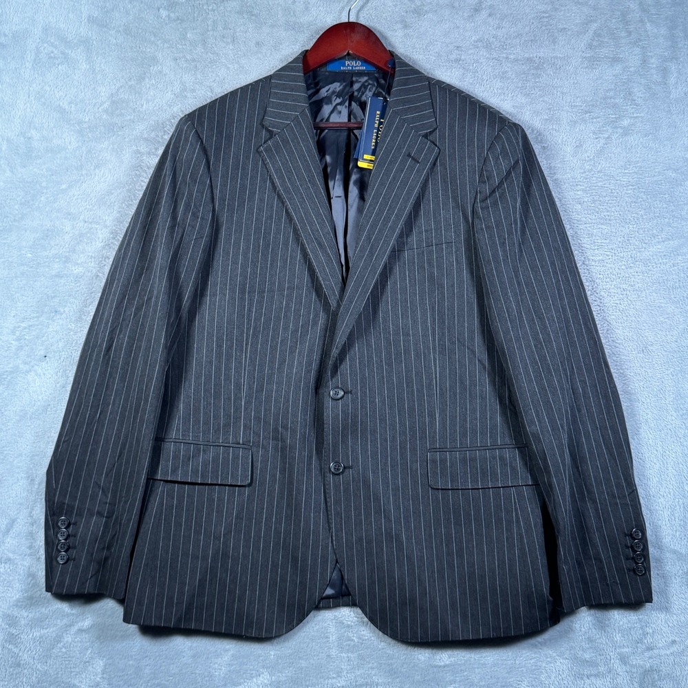Polo Ralph Lauren Suit Jacket Mens 44R Gray Pinstripe Performance Wool $398
